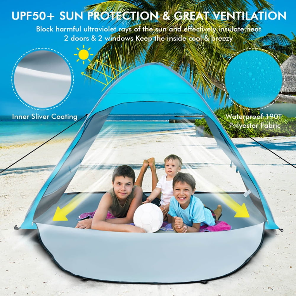 Hommoo Automatic Pop-up Beach Tent with Carrying Bag-Blue, Beach Shade Tent, Easy Pop Up Beach Shade Beach Tent Image 2