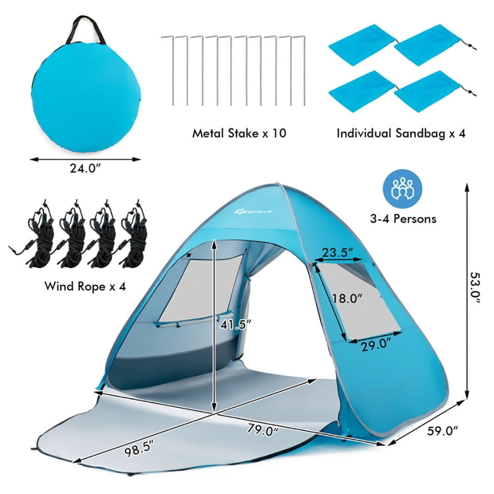 Hommoo Automatic Pop-up Beach Tent with Carrying Bag-Blue, Beach Shade Tent, Easy Pop Up Beach Shade Beach Tent Image 3