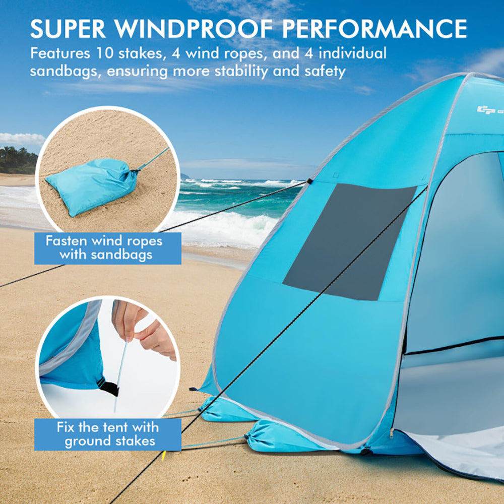 Hommoo Automatic Pop-up Beach Tent with Carrying Bag-Blue, Beach Shade Tent, Easy Pop Up Beach Shade Beach Tent Image 5