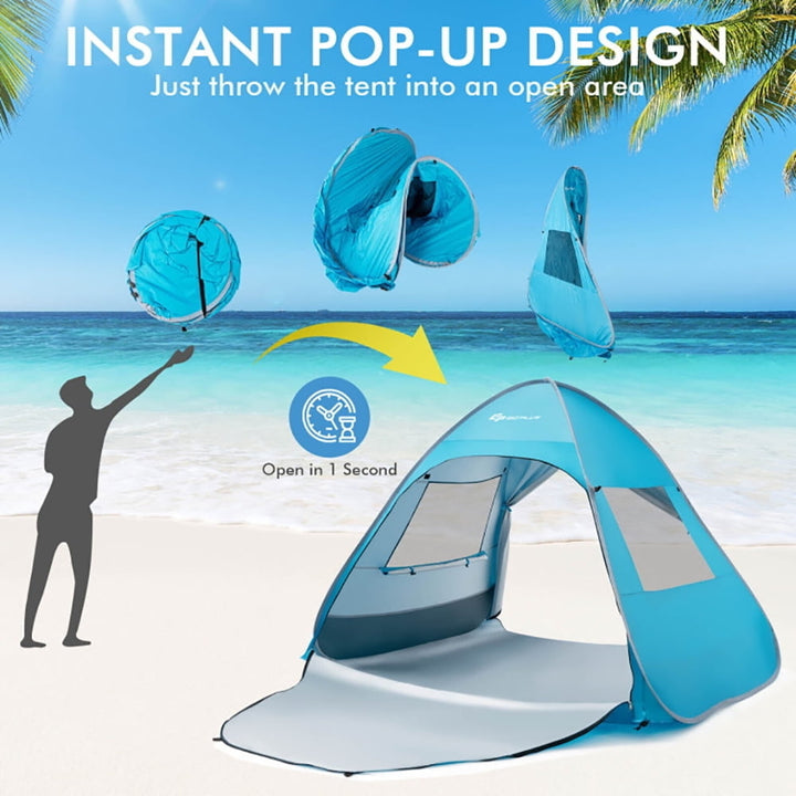 Hommoo Automatic Pop-up Beach Tent with Carrying Bag-Blue, Beach Shade Tent, Easy Pop Up Beach Shade Beach Tent Image 7