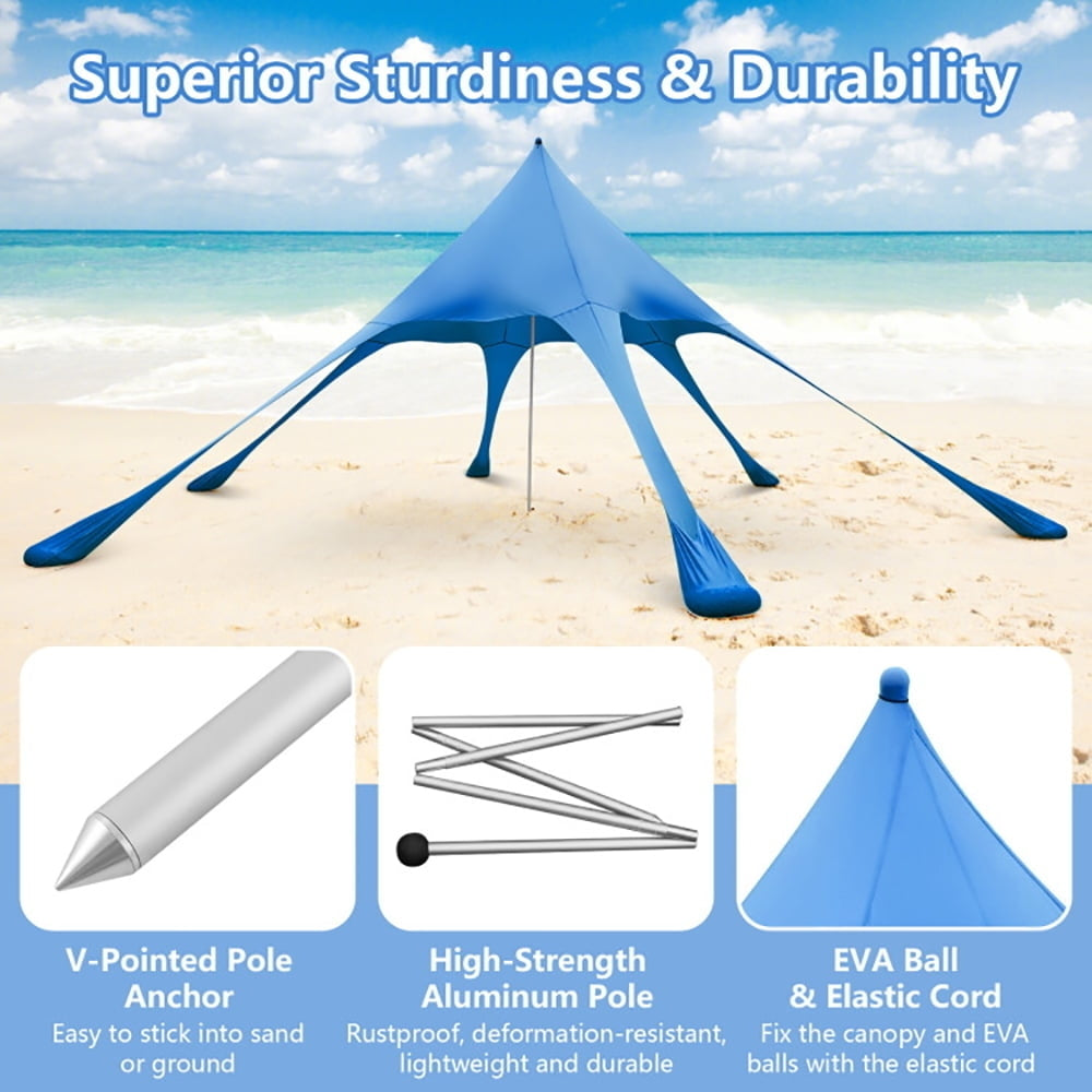 Hommoo 20 x 20 Feet Beach Canopy Tent with UPF50+ Sun Protection and Shovel-Blue, for Camping Trips, Fishing, Backyard Image 2