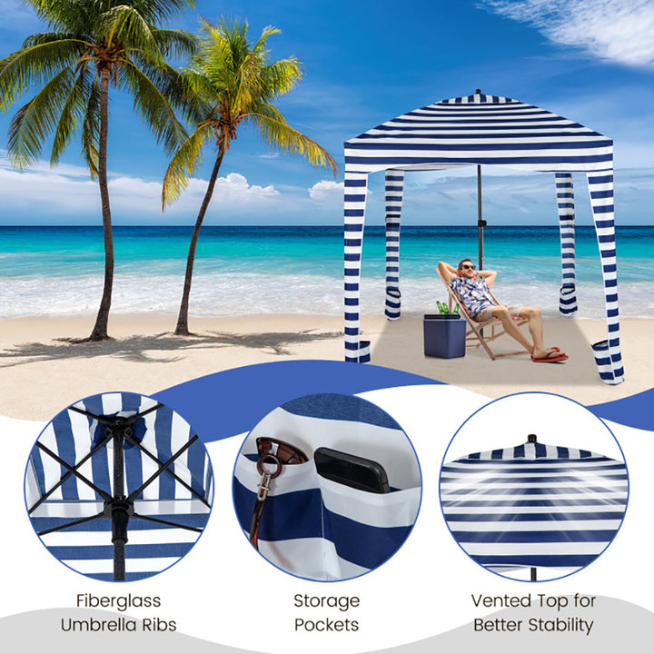 Hommoo 6 x 6 Feet Foldable Beach Cabana Tent with Carrying Bag and Detachable Sidewall, for Camping Trips, Fishing, Image 4