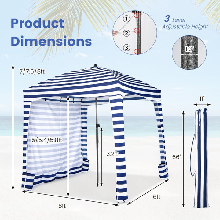 Hommoo 6 x 6 Feet Foldable Beach Cabana Tent with Carrying Bag and Detachable Sidewall, for Camping Trips, Fishing, Image 5