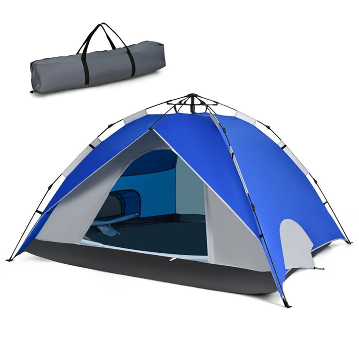 Hommoo 2-in-1 4 Person Instant Pop-up Waterproof Camping Tent-Blue, Beach Shade Tent, Easy Pop Up Beach Shade Beach Tent Image 1