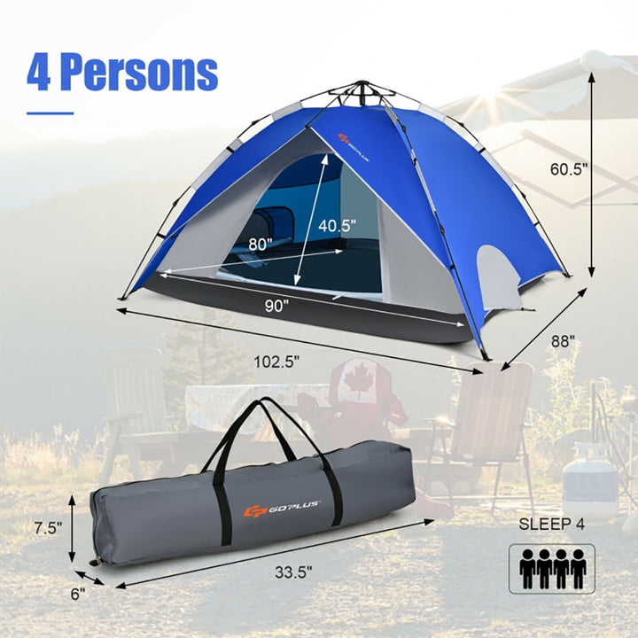 Hommoo 2-in-1 4 Person Instant Pop-up Waterproof Camping Tent-Blue, Beach Shade Tent, Easy Pop Up Beach Shade Beach Tent Image 2