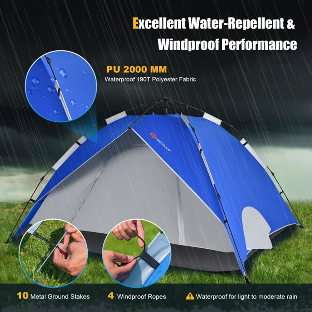 Hommoo 2-in-1 4 Person Instant Pop-up Waterproof Camping Tent-Blue, Beach Shade Tent, Easy Pop Up Beach Shade Beach Tent Image 5