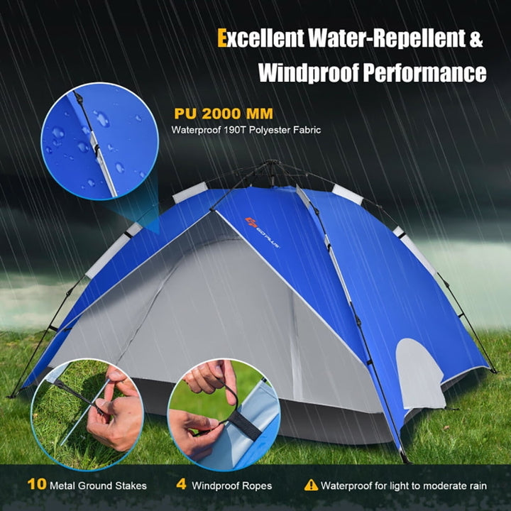 Hommoo 2-in-1 4 Person Instant Pop-up Waterproof Camping Tent-Blue, Beach Shade Tent, Easy Pop Up Beach Shade Beach Tent Image 5