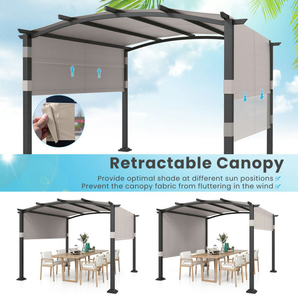 Hommoo Canopy, Gazebo Tent, 10 x 10 ft Outdoor Pergola Modern Arched Patio Garden Shelter with Retractable Sunshade Image 4