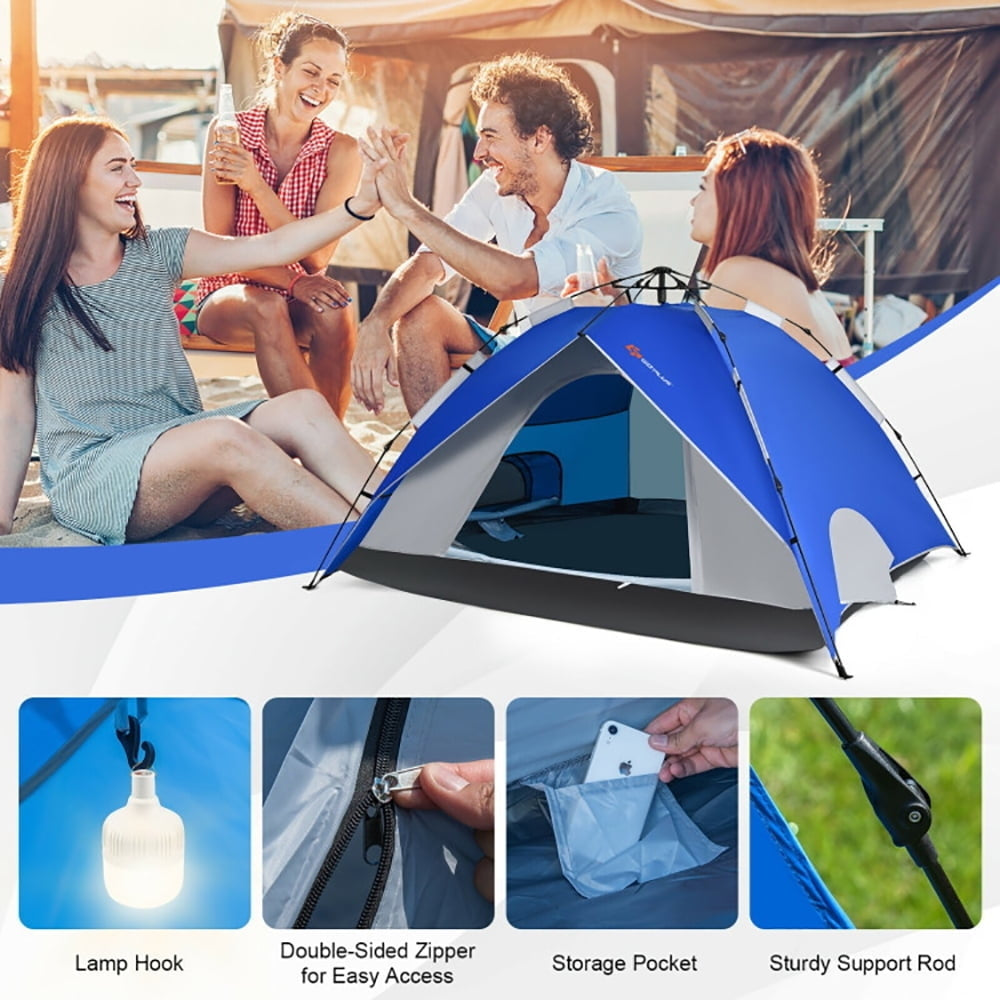 Hommoo 2-in-1 4 Person Instant Pop-up Waterproof Camping Tent-Blue, Beach Shade Tent, Easy Pop Up Beach Shade Beach Tent Image 6