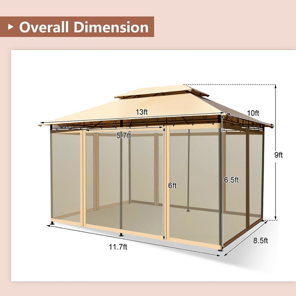 Hommoo 10 Feet x 13 Feet Tent Canopy Shelter with Removable Netting Sidewall-Tan,for Outside Party Waterproof Tent Image 4