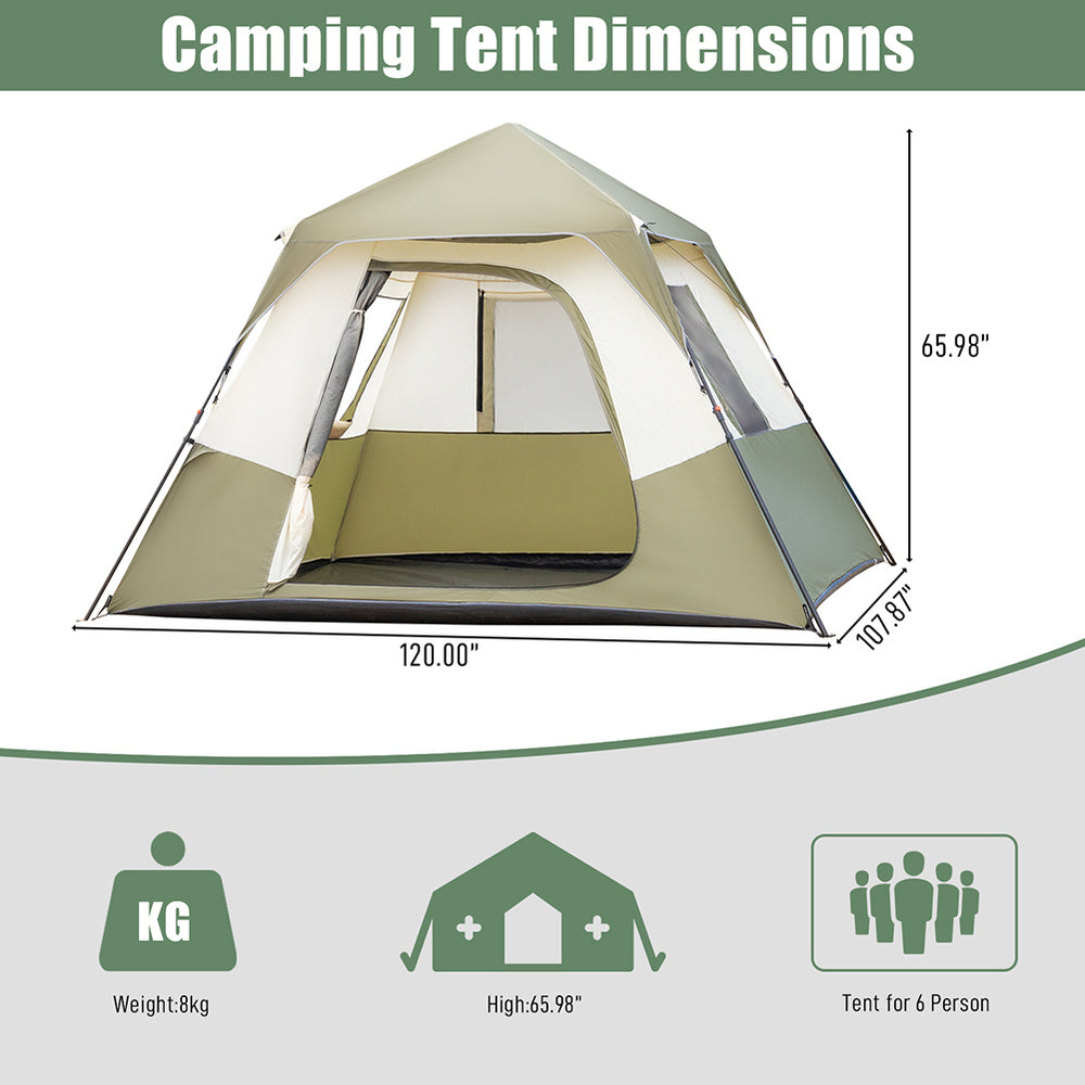 Hommoo Camping Beach Tent, Folding Tent, 6 Person Camping Tent with Rainfly and Windproof Tent with Carry Bag for Family Image 2