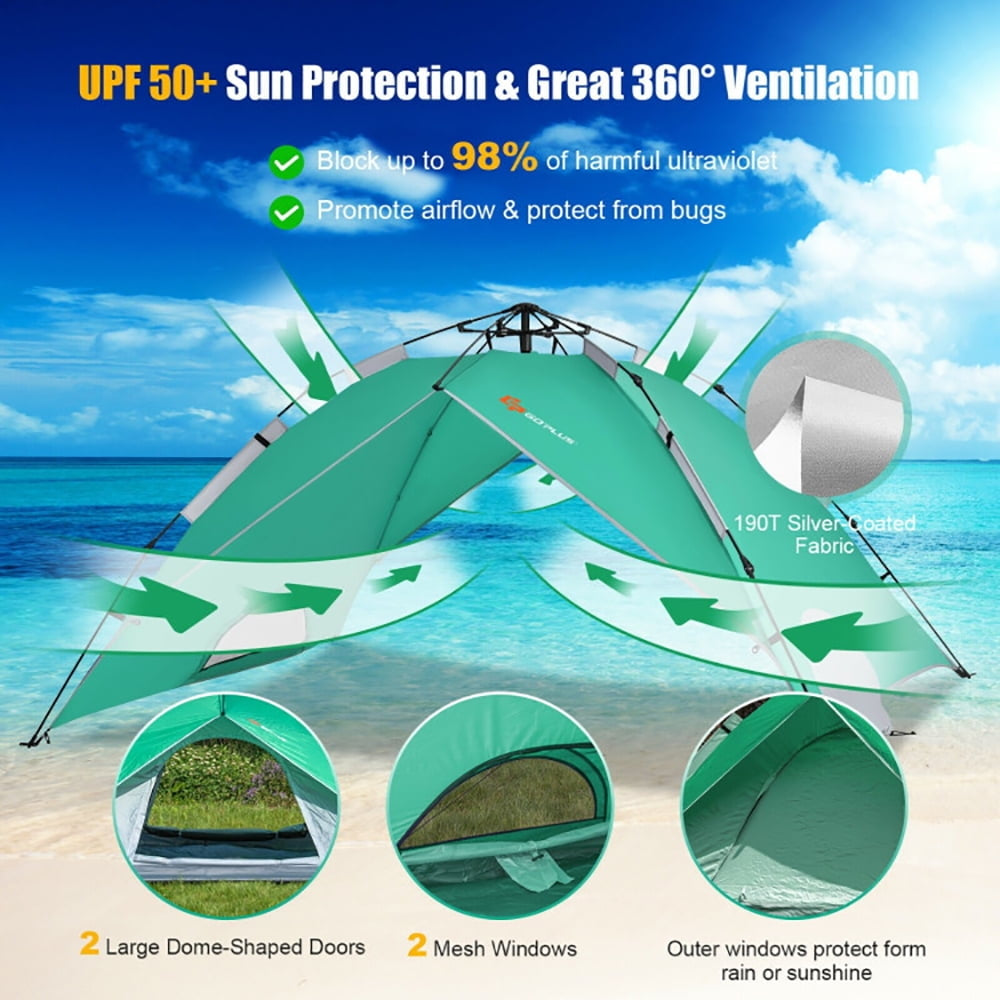 Hommoo 2-in-1 4 Person Instant Pop-up Waterproof Camping Tent-Green, Beach Shade Tent, Easy Pop Up Beach Shade Beach Image 4