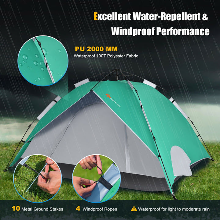 Hommoo 2-in-1 4 Person Instant Pop-up Waterproof Camping Tent-Green, Beach Shade Tent, Easy Pop Up Beach Shade Beach Image 5