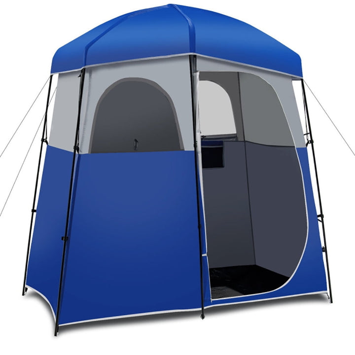 Hommoo Double-Room Camping Toilet Tent with Floor and Portable Storage Bag-Blue, Beach Shade Tent, Easy Pop Up Beach Image 1