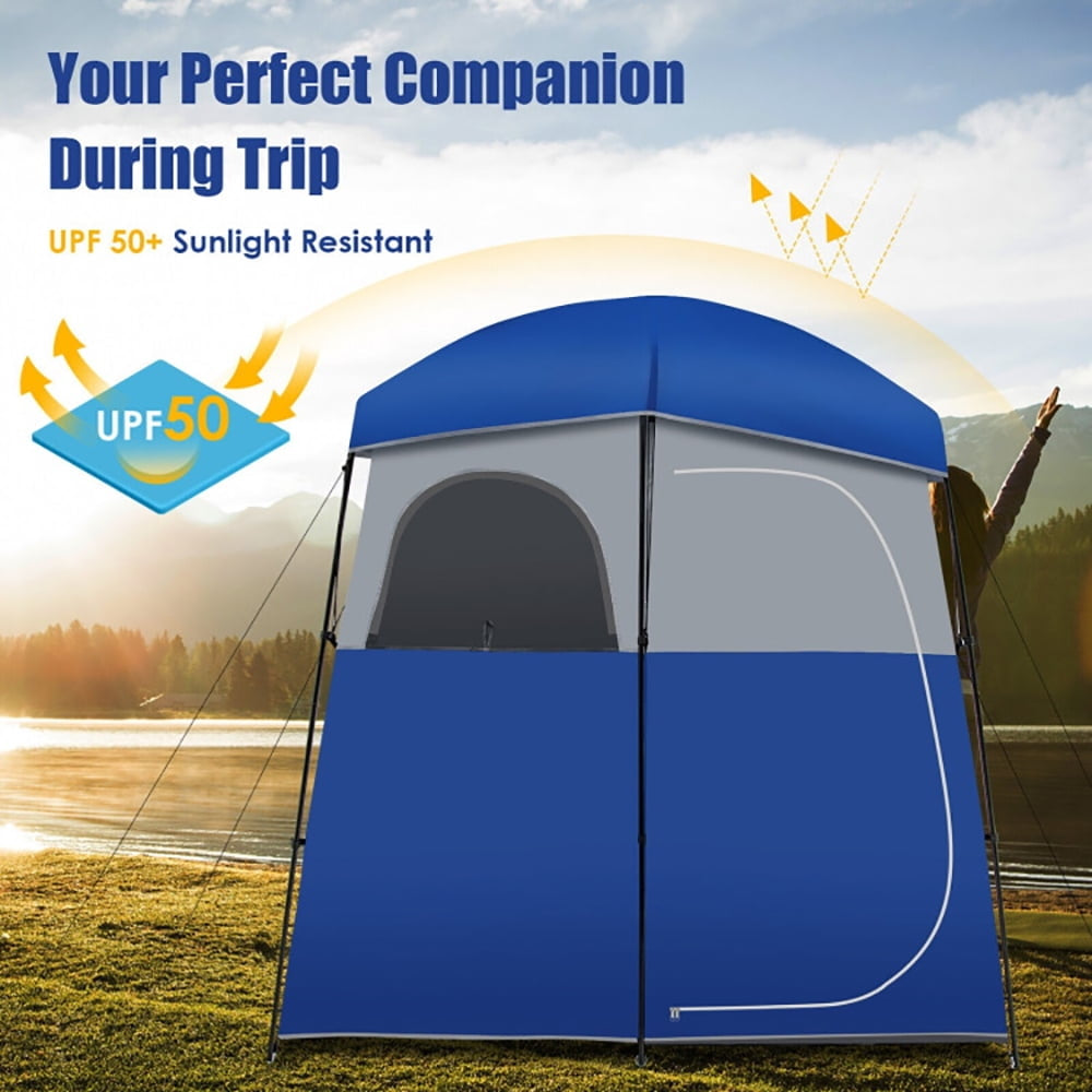 Hommoo Double-Room Camping Toilet Tent with Floor and Portable Storage Bag-Blue, Beach Shade Tent, Easy Pop Up Beach Image 2