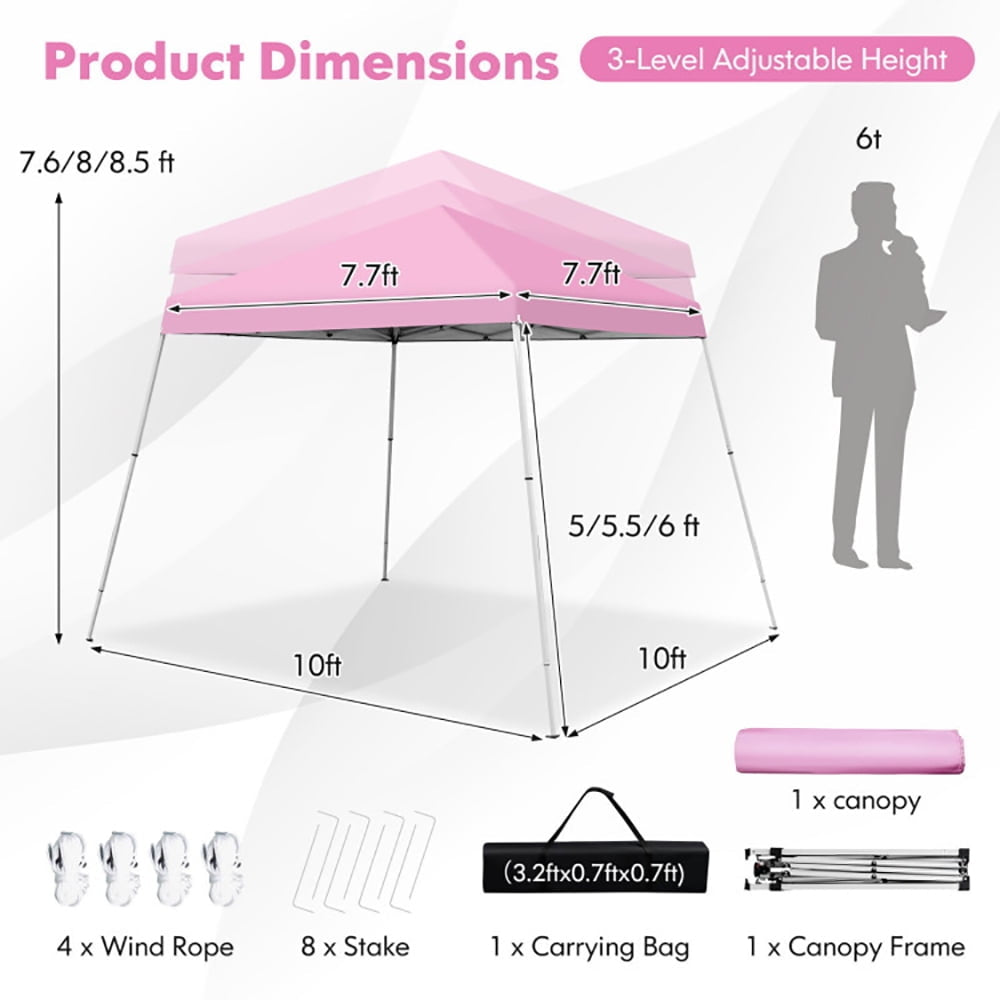 Hommoo 10 x 10 Feet Outdoor Instant Pop-up Canopy with Carrying Bag-Pink,for Outside Party Waterproof Tent Image 2