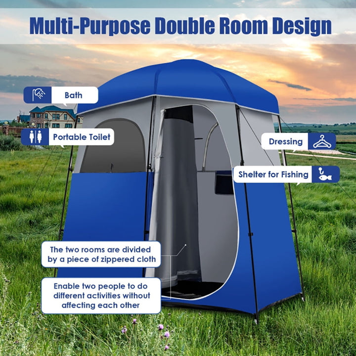 Hommoo Double-Room Camping Toilet Tent with Floor and Portable Storage Bag-Blue, Beach Shade Tent, Easy Pop Up Beach Image 3