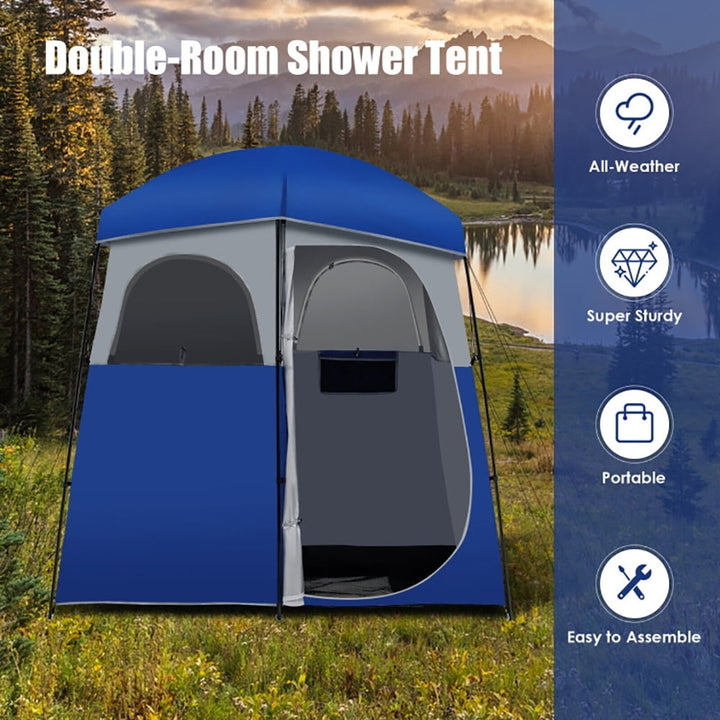 Hommoo Double-Room Camping Toilet Tent with Floor and Portable Storage Bag-Blue, Beach Shade Tent, Easy Pop Up Beach Image 4