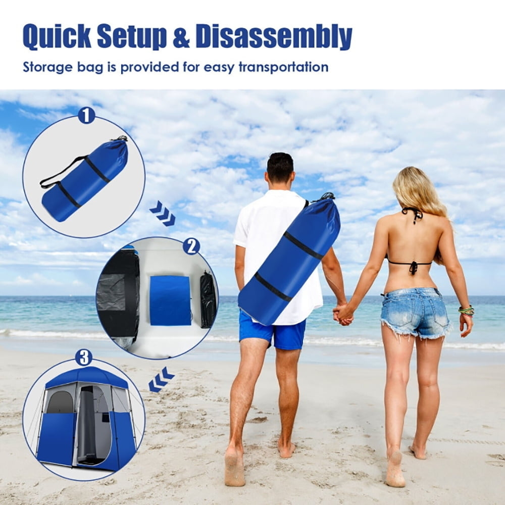 Hommoo Double-Room Camping Toilet Tent with Floor and Portable Storage Bag-Blue, Beach Shade Tent, Easy Pop Up Beach Image 5