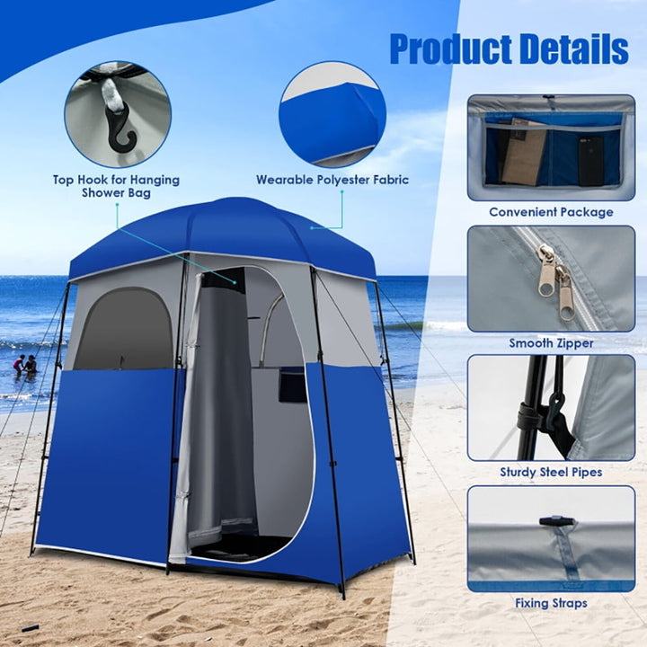 Hommoo Double-Room Camping Toilet Tent with Floor and Portable Storage Bag-Blue, Beach Shade Tent, Easy Pop Up Beach Image 7