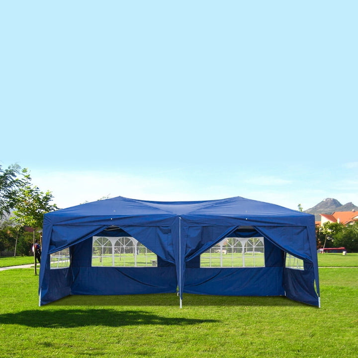 Hommoo 10x20 Outdoor Tent Canopy, Four Windows Practical Waterproof Folding Tent, Blue Image 1