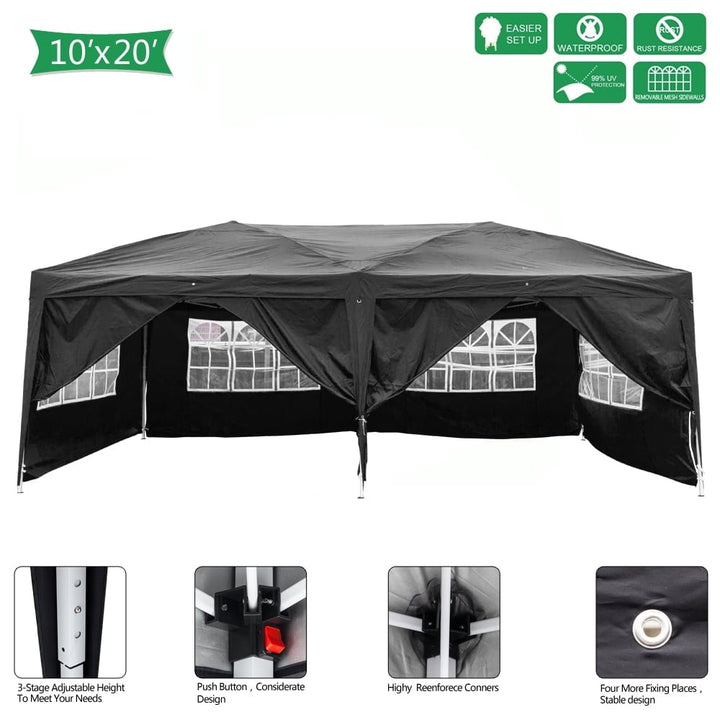 Hommoo 10 x 20 Pop Up Canopy Tent for Outside, 4 Windows Waterproof Tents and Canopies with Carry Bag for Wedding, Image 1