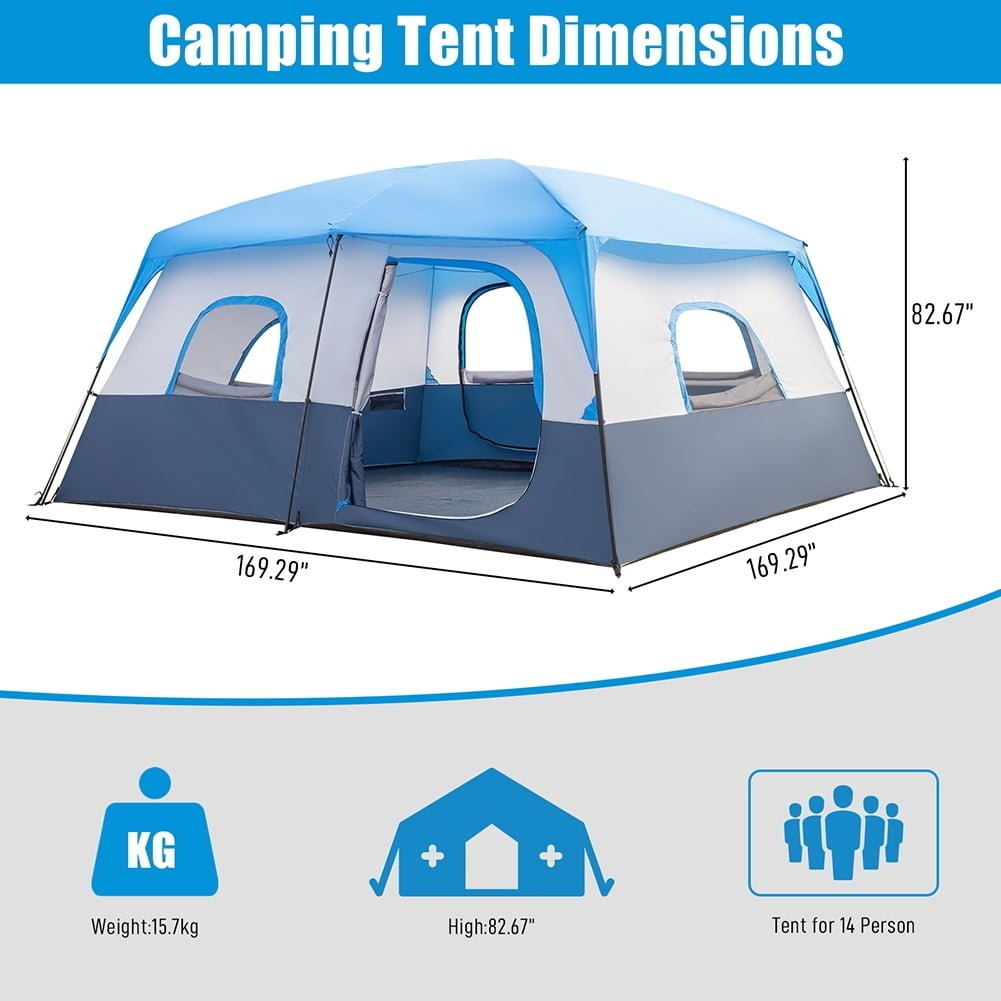 Hommoo Camping Beach Tent, Folding Tent, Polyester Cloth Fiberglass Poles Can Accommodate 14 People Camping Tent Dark Image 2