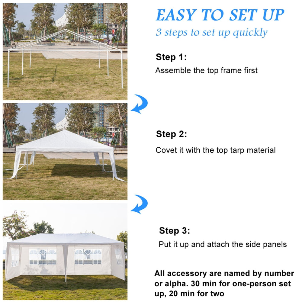 Hommoo 10 x 20 Waterproof Outdoor Pavilion Tent with 4 Removable Walls, Heavy duty White Canopy Image 2