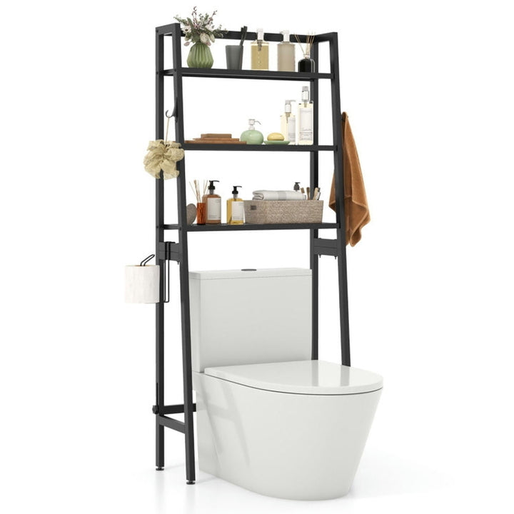 Hommoo 3-Tier Over The Toilet Storage Shelf with Adjustable Bottom Bar-Black, Bathroom Cabinet Organizer Image 3