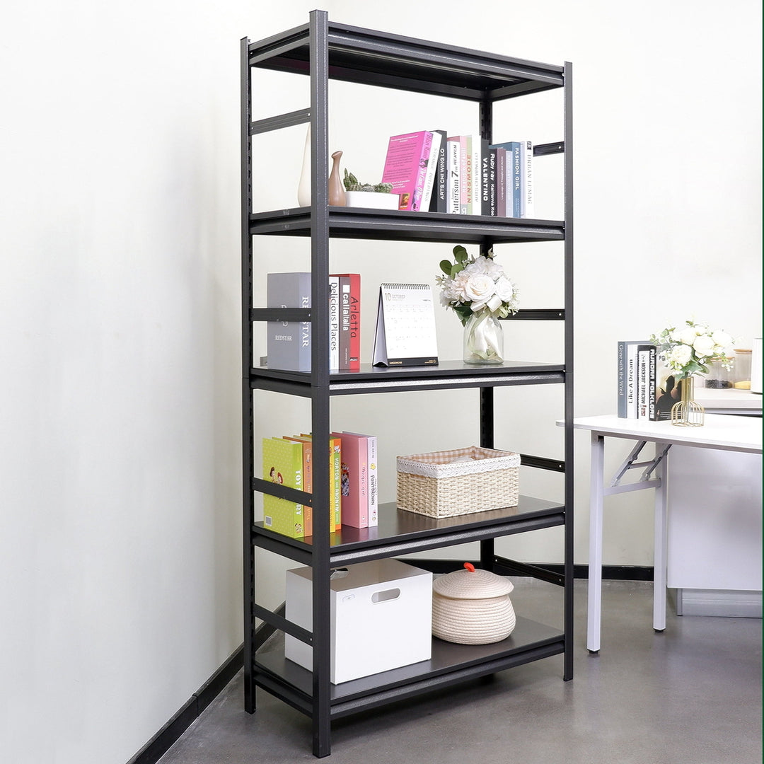 Hommoo Heavy Duty Steel Shelves, 5-Tier, Black, Adjustable, 0.02" Shelf Thickness, 31.5x15.7x63 Inches Image 1