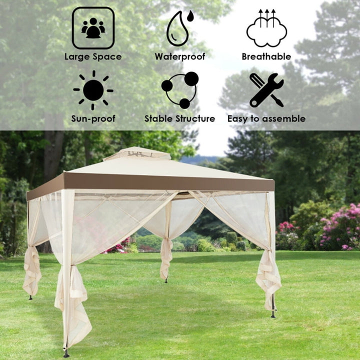 Hommoo Canopy Gazebo Tent Shelter Garden Lawn Patio with Mosquito Netting-Beige,for Outside Party Image 2