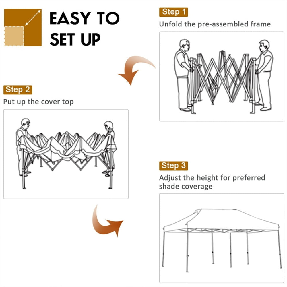 Hommoo 10 x 20 Feet Adjustable Folding Heavy Duty Sun Shelter with Carrying Bag, Outside Party Waterproof Tent, Gray Image 5