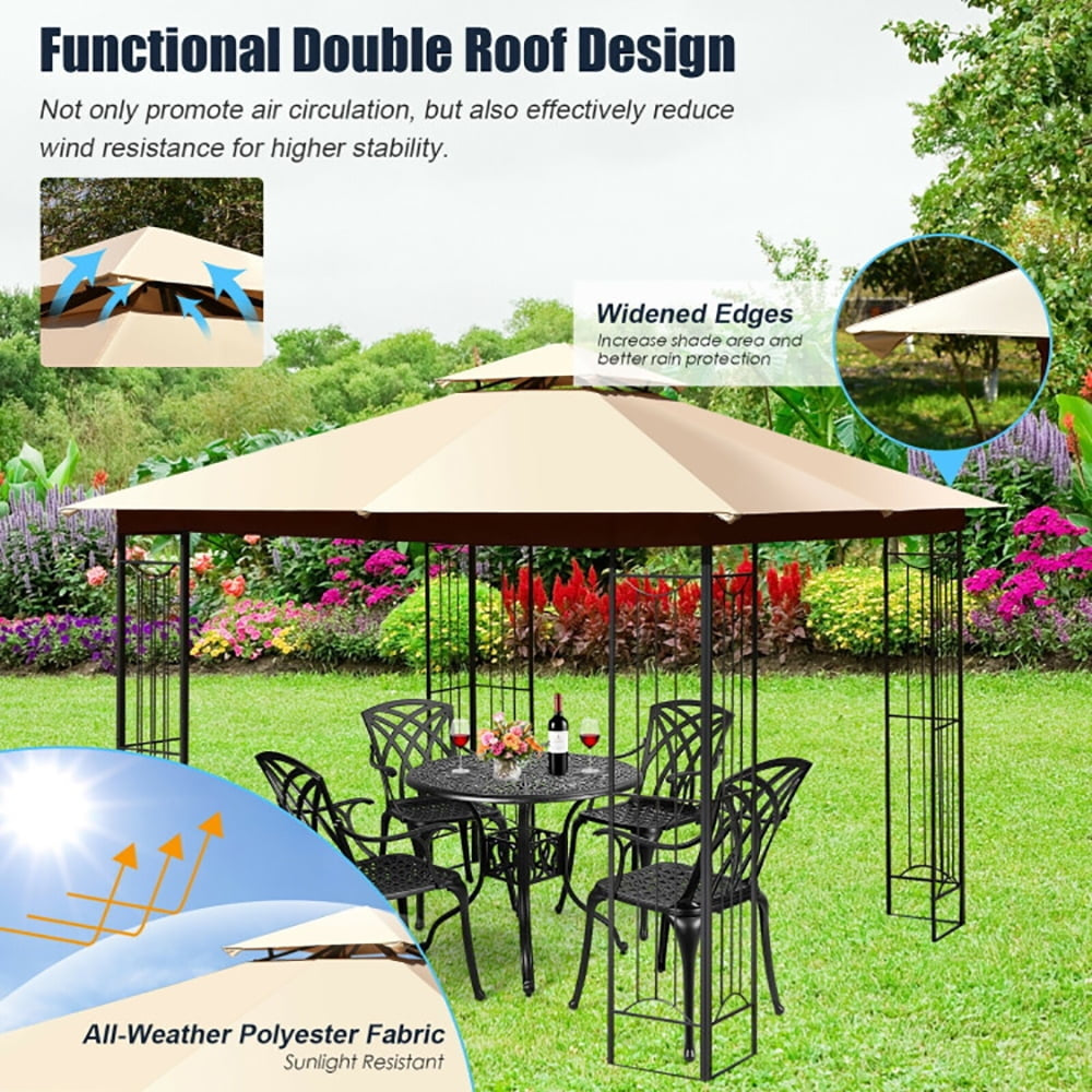 Hommoo 10 x 10 Feet L-Shaped Patio Canopy Gazebo Outdoor 2-Tier Steel Tent-Beige,for Outside Party Waterproof Tent Image 3