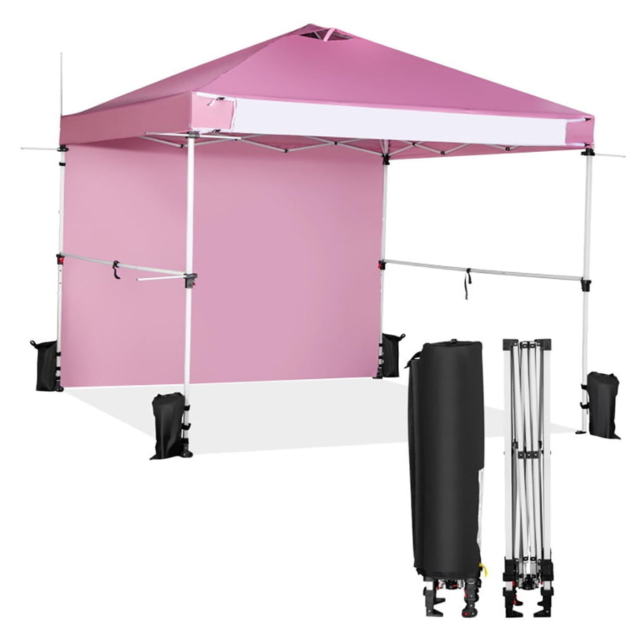 Hommoo 10 x 10 Feet Foldable Commercial Pop-up Canopy with Roller Bag and Banner Strip-Pink,for Outside Party Waterproof Image 1