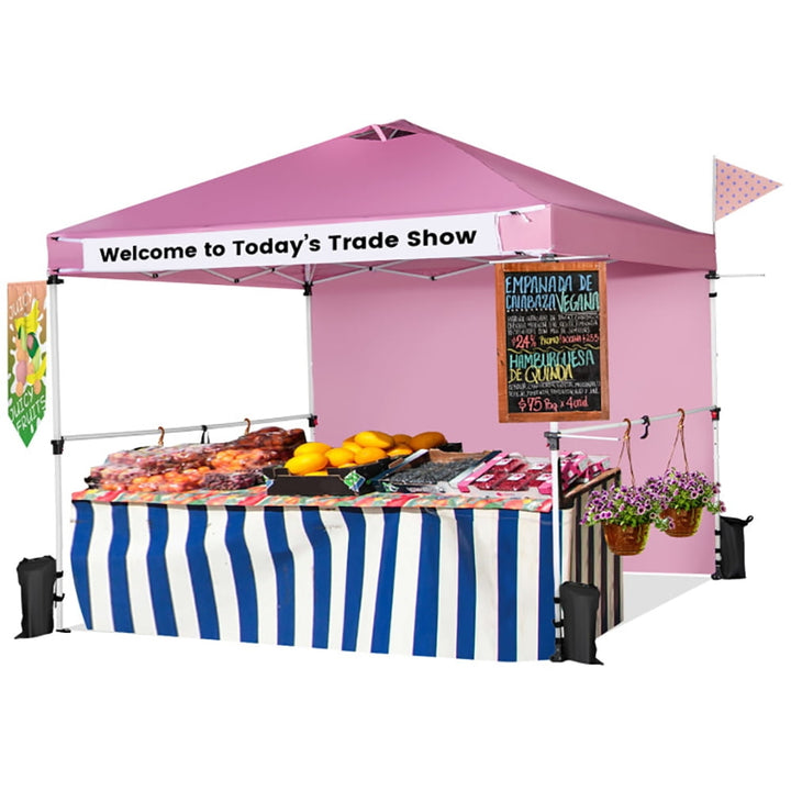 Hommoo 10 x 10 Feet Foldable Commercial Pop-up Canopy with Roller Bag and Banner Strip-Pink,for Outside Party Waterproof Image 3