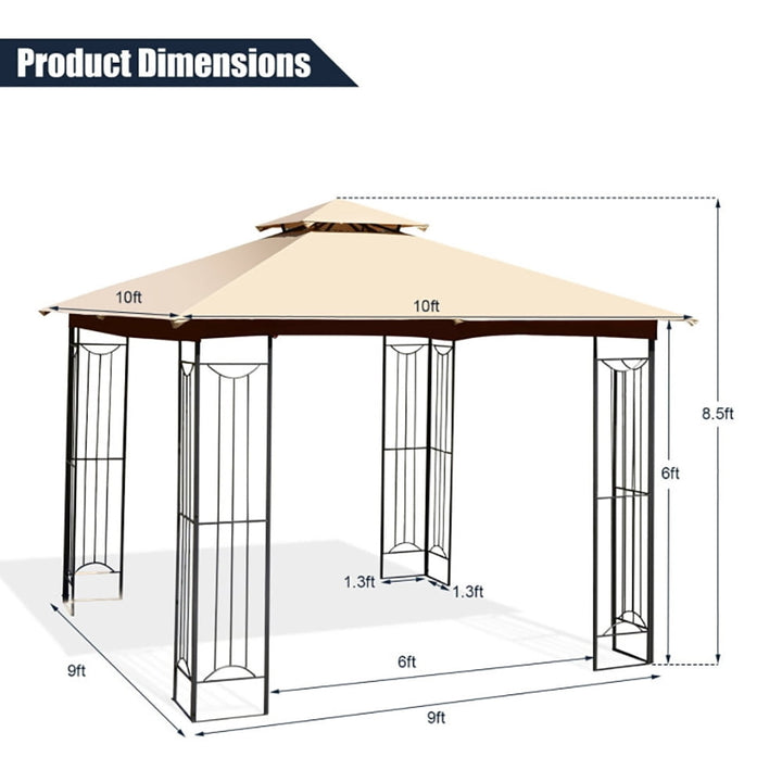 Hommoo 10 x 10 Feet L-Shaped Patio Canopy Gazebo Outdoor 2-Tier Steel Tent-Beige,for Outside Party Waterproof Tent Image 6