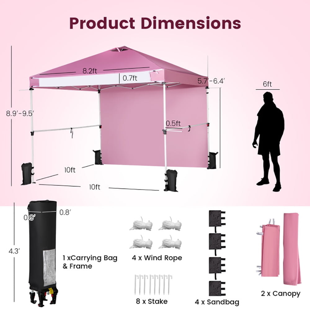 Hommoo 10 x 10 Feet Foldable Commercial Pop-up Canopy with Roller Bag and Banner Strip-Pink,for Outside Party Waterproof Image 4