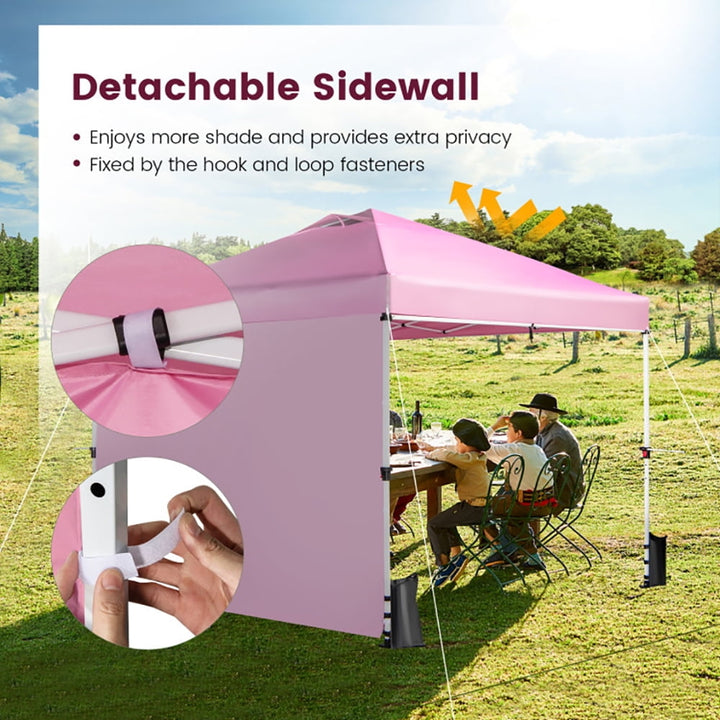 Hommoo 10 x 10 Feet Foldable Commercial Pop-up Canopy with Roller Bag and Banner Strip-Pink,for Outside Party Waterproof Image 6