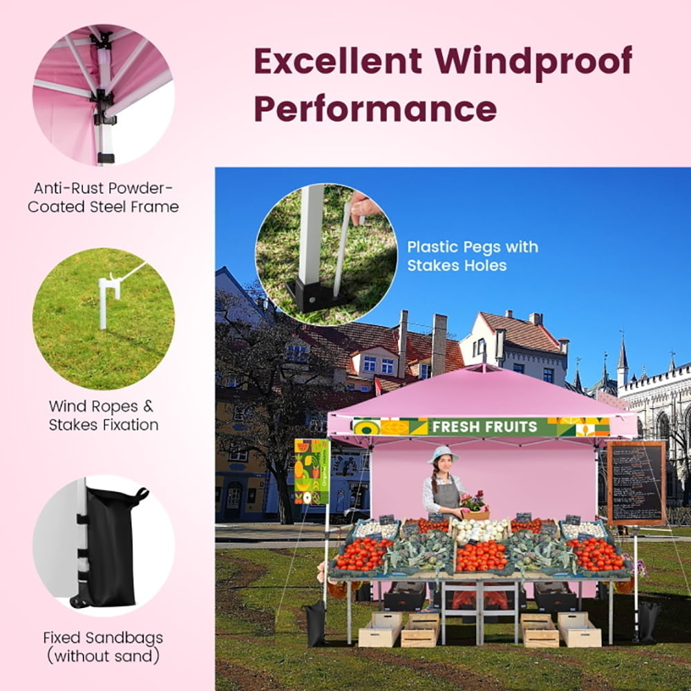 Hommoo 10 x 10 Feet Foldable Commercial Pop-up Canopy with Roller Bag and Banner Strip-Pink,for Outside Party Waterproof Image 7