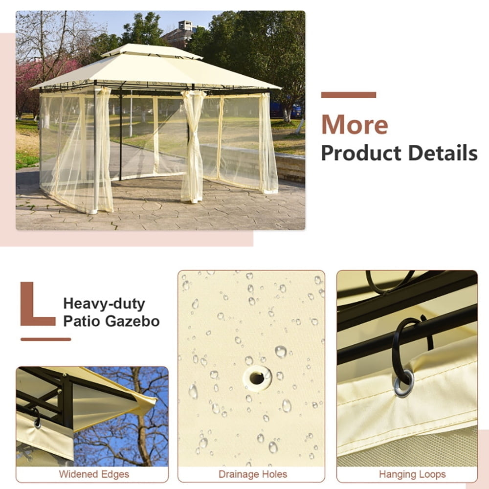 Hommoo 10 Feet x 13 Feet Tent Canopy Shelter with Removable Netting Sidewall-Beige,for Outside Party Waterproof Tent Image 6