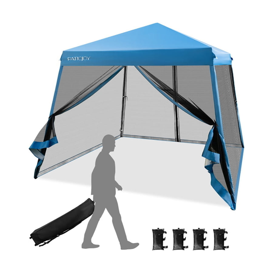 Hommoo 10 x 10 Feet Pop Up Canopy with with Mesh Sidewalls and Roller Bag-Blue,for Outside Party Waterproof Tent Image 1