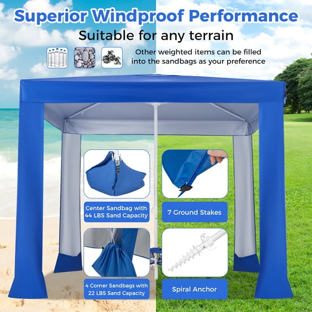 Hommoo Beach Canopy Tent with Detachable Sidewall and Folding Table-Blue,for Outside Party Waterproof Tent Image 5