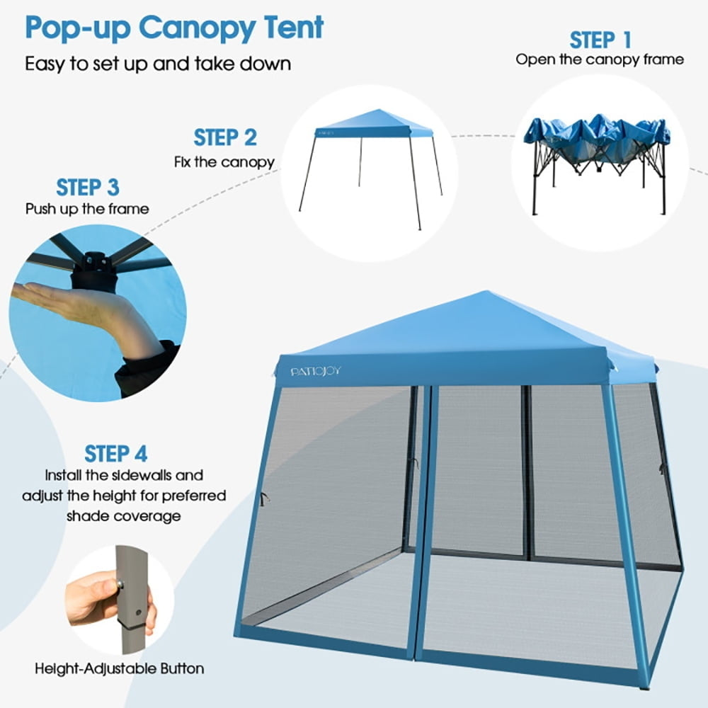 Hommoo 10 x 10 Feet Pop Up Canopy with with Mesh Sidewalls and Roller Bag-Blue,for Outside Party Waterproof Tent Image 3