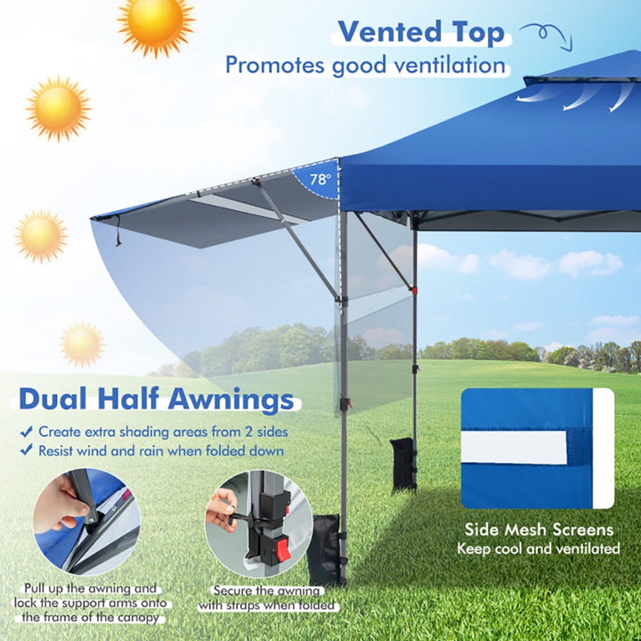 Hommoo 10 x 17.6 Feet Outdoor Instant Pop-up Canopy Tent with Dual Half Awnings-Blue,for Outside Party Waterproof Tent Image 5