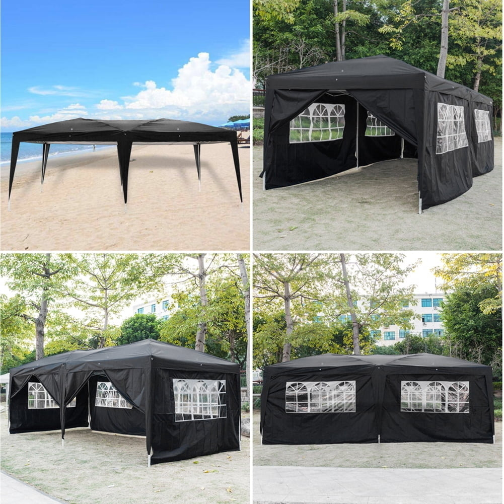 Hommoo 10x20 Outdoor Tent Canopy, Four Windows Practical Waterproof Folding Tent, Black Image 5