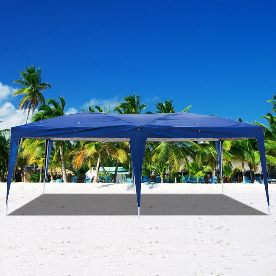 Hommoo 10x20 Outdoor Tent Canopy, Two Windows Practical Waterproof Folding Tent, Blue Image 1