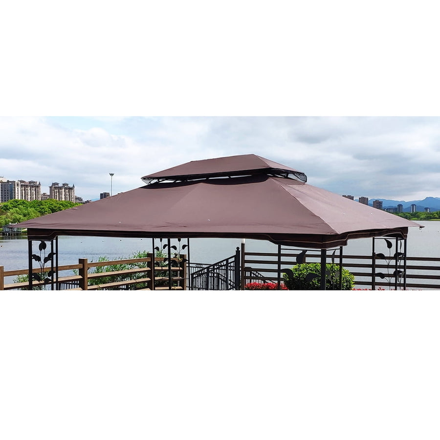 13x10 Ft Double Tiered Replacement Canopy Grill BBQ Gazebo Roof Top BBQ Tent Shelter Brown Image 1