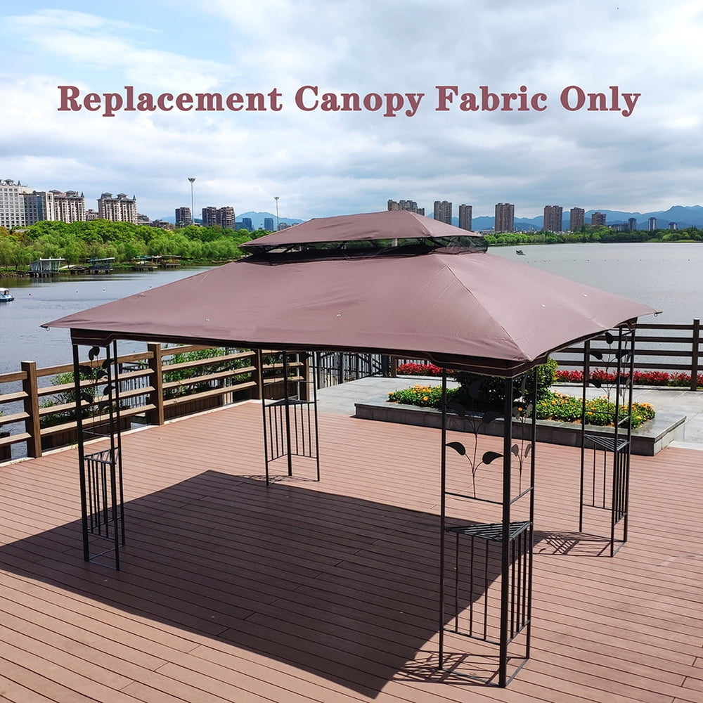 13x10 Ft Double Tiered Replacement Canopy Grill BBQ Gazebo Roof Top BBQ Tent Shelter Brown Image 2