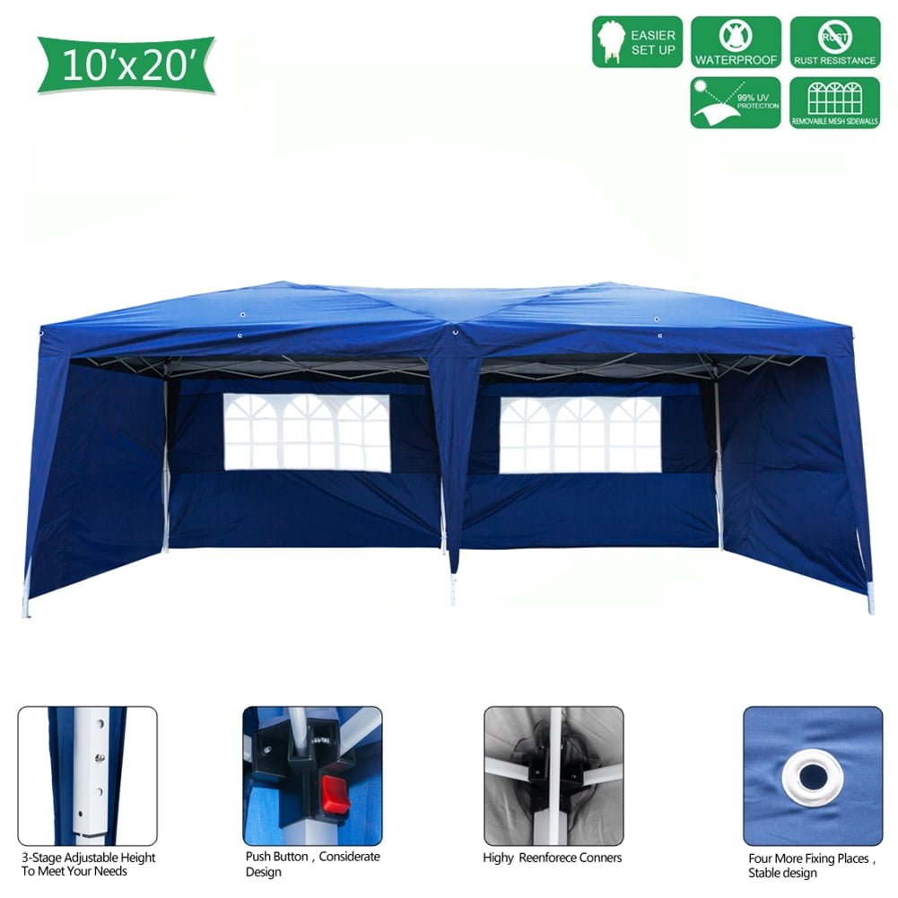 Hommoo 10x20 Outdoor Tent Canopy, Two Windows Practical Waterproof Folding Tent, Blue Image 3