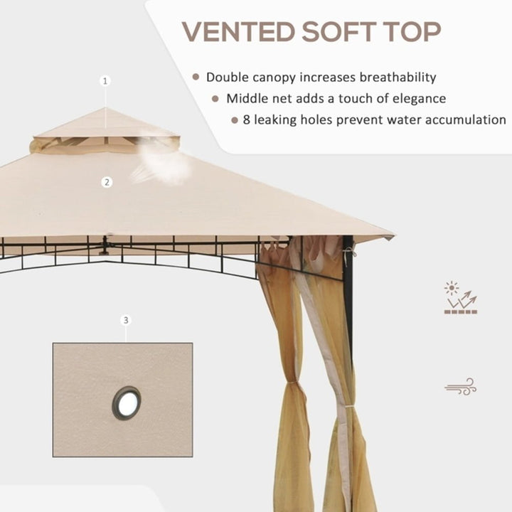 Canopy Gazebo 10x10 ft. Tent Sun Shade Shelter with Mesh Netting for Backyard Garden Patio Beige Image 6